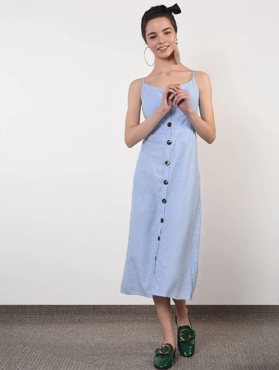 Button up striped A-line dress
