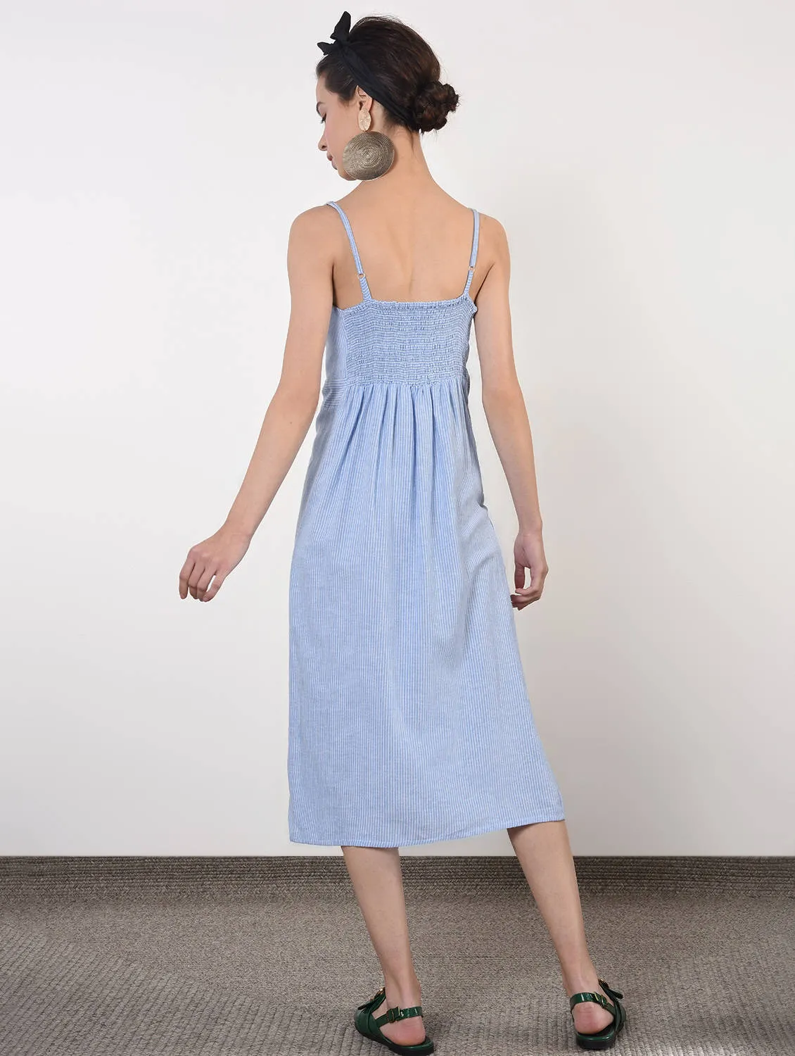 Button up striped A-line dress
