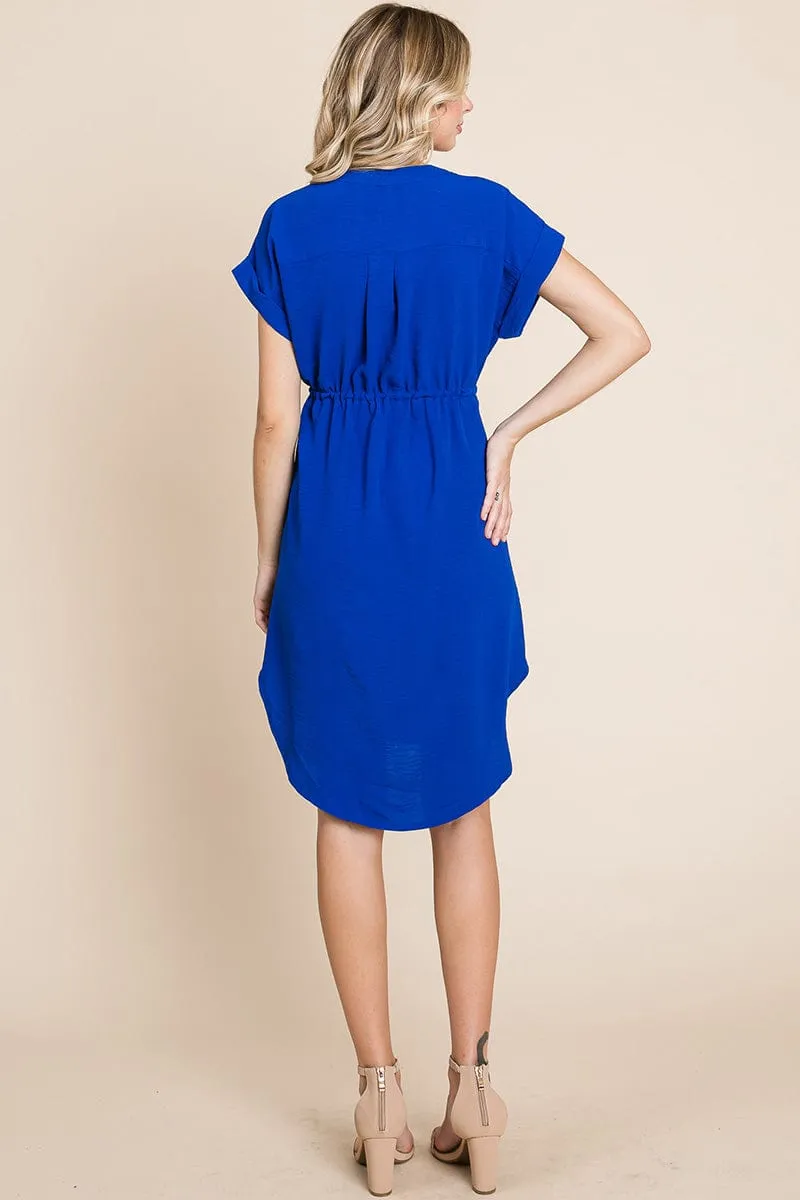 Button up Tie Waist V neck Shirt Dress