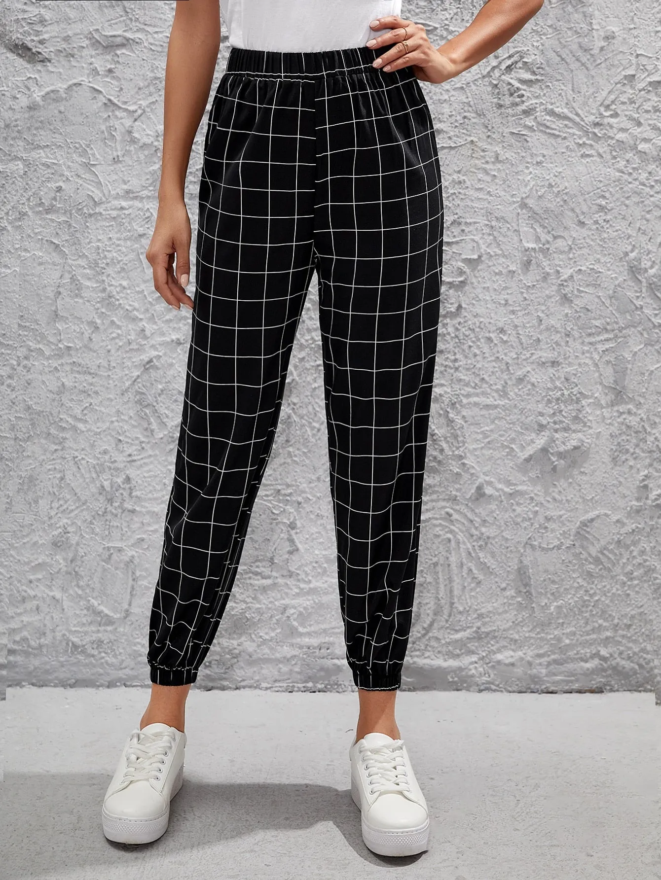Casual Plaid High Waist Cropped Women Pants
