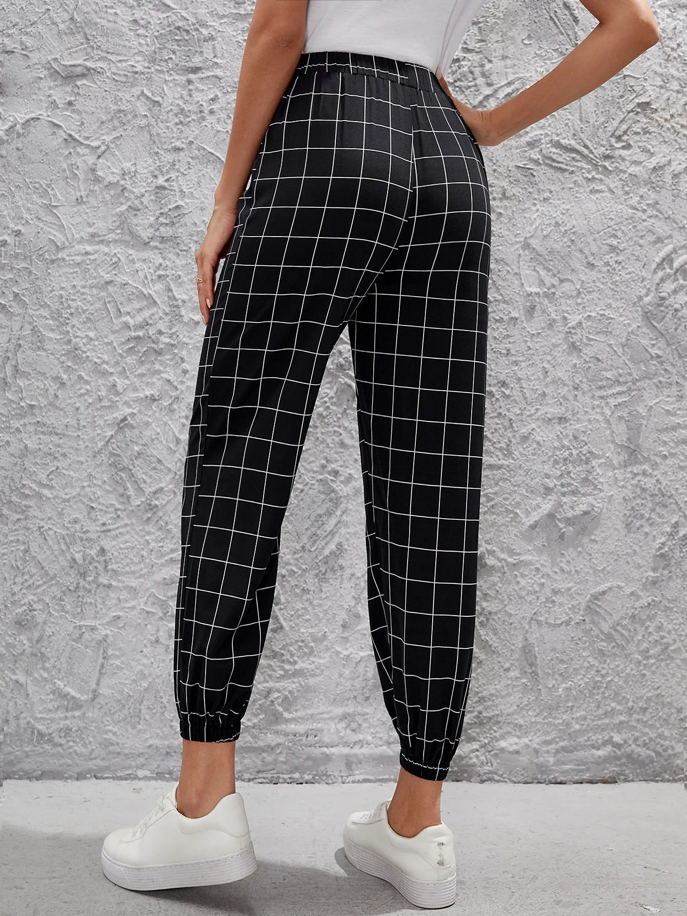 Casual Plaid High Waist Cropped Women Pants