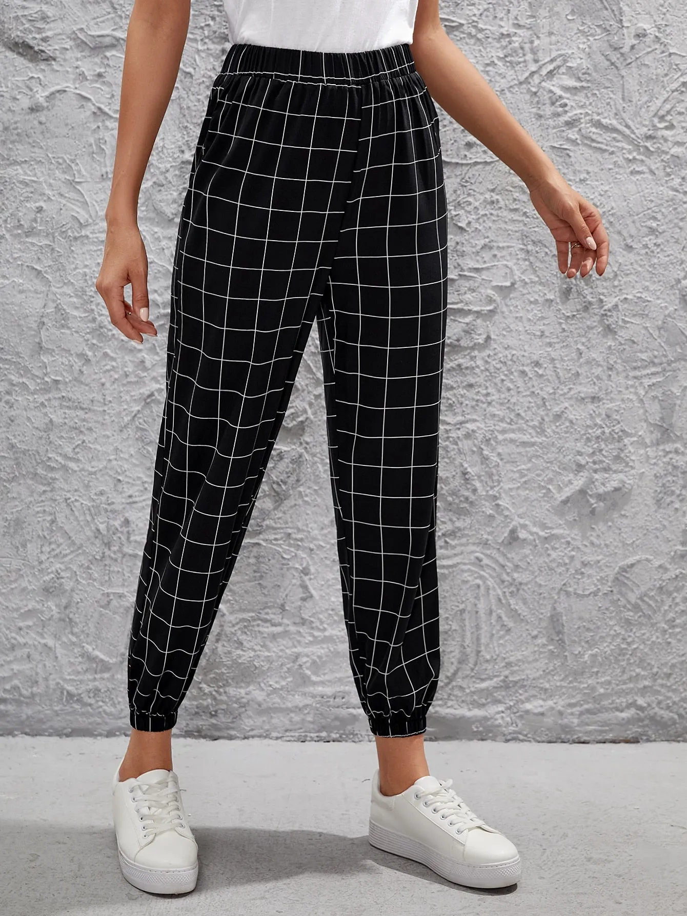 Casual Plaid High Waist Cropped Women Pants