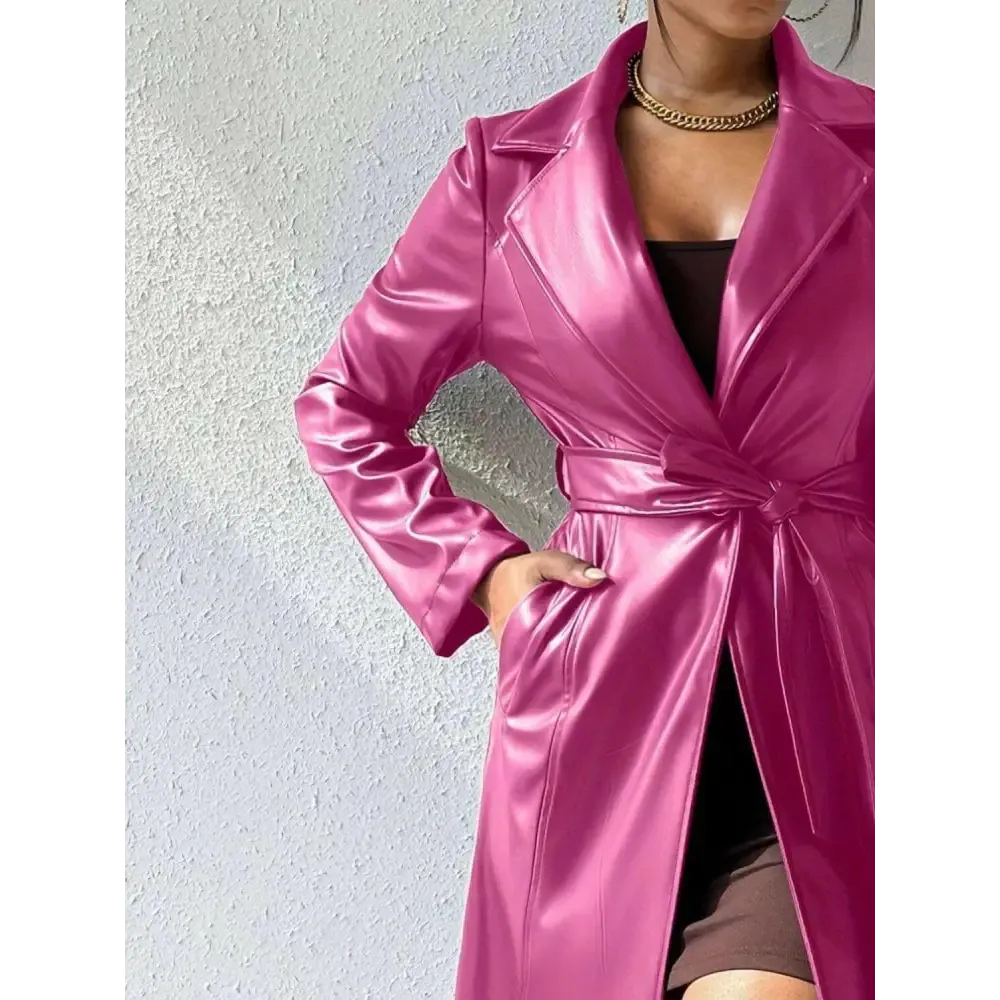Chic Tied PU Leather Trench Coat in Timeless Luxury Fashion for Women