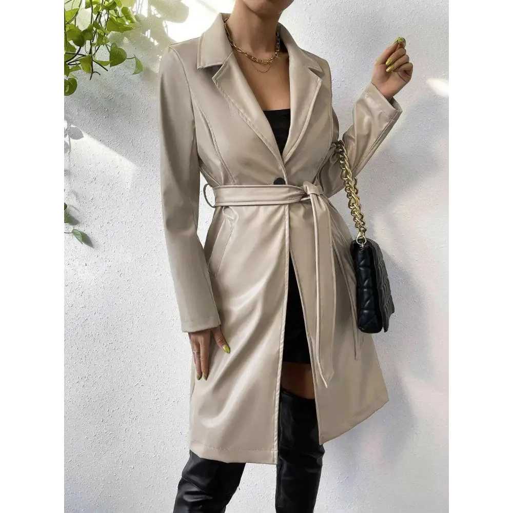Chic Tied PU Leather Trench Coat in Timeless Luxury Fashion for Women