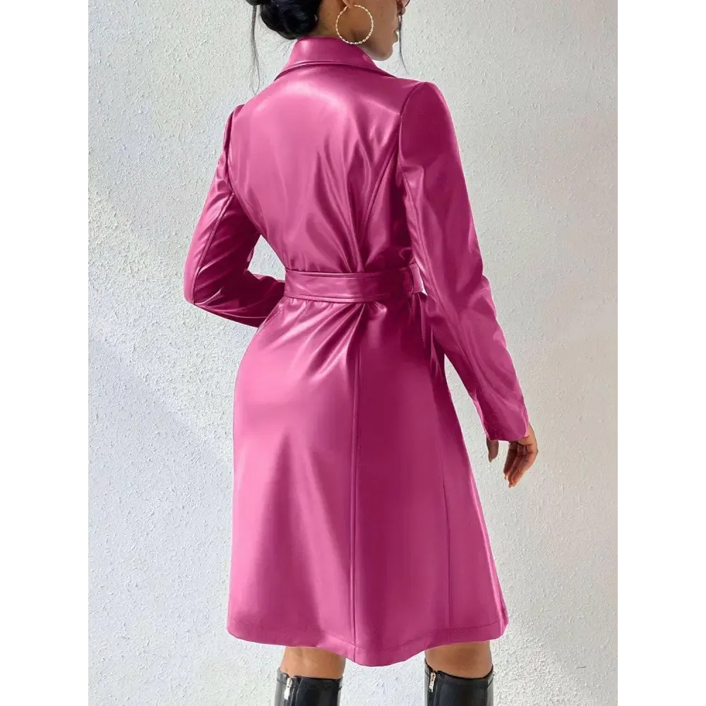 Chic Tied PU Leather Trench Coat in Timeless Luxury Fashion for Women