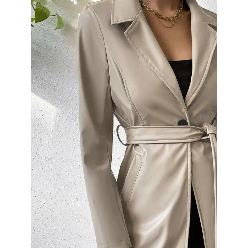 Chic Tied PU Leather Trench Coat in Timeless Luxury Fashion for Women