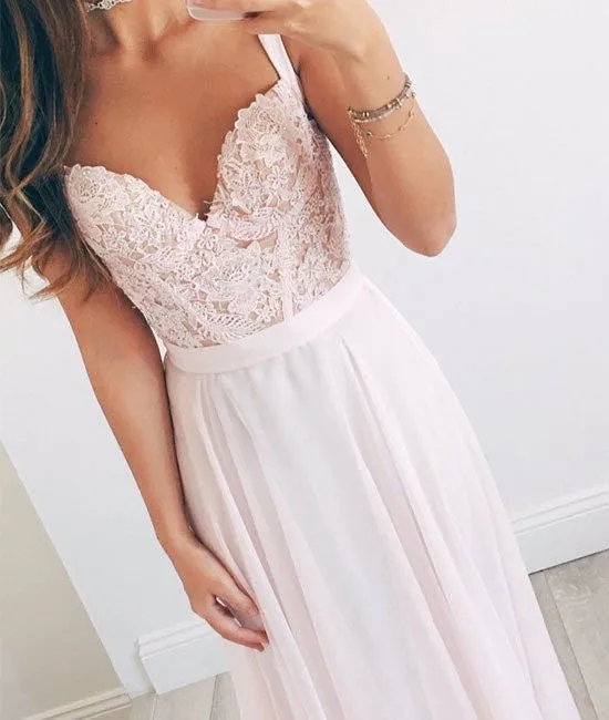 Chiffon A-Line Prom Dress, Long Evening Dress, Lace Prom Dresses, Charming Prom Dresses
