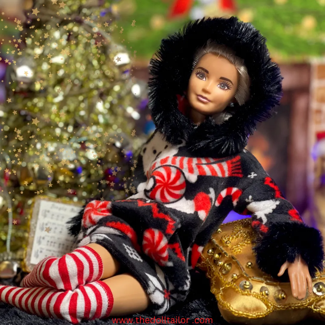 Christmas hoodie for fashion dolls candy cane