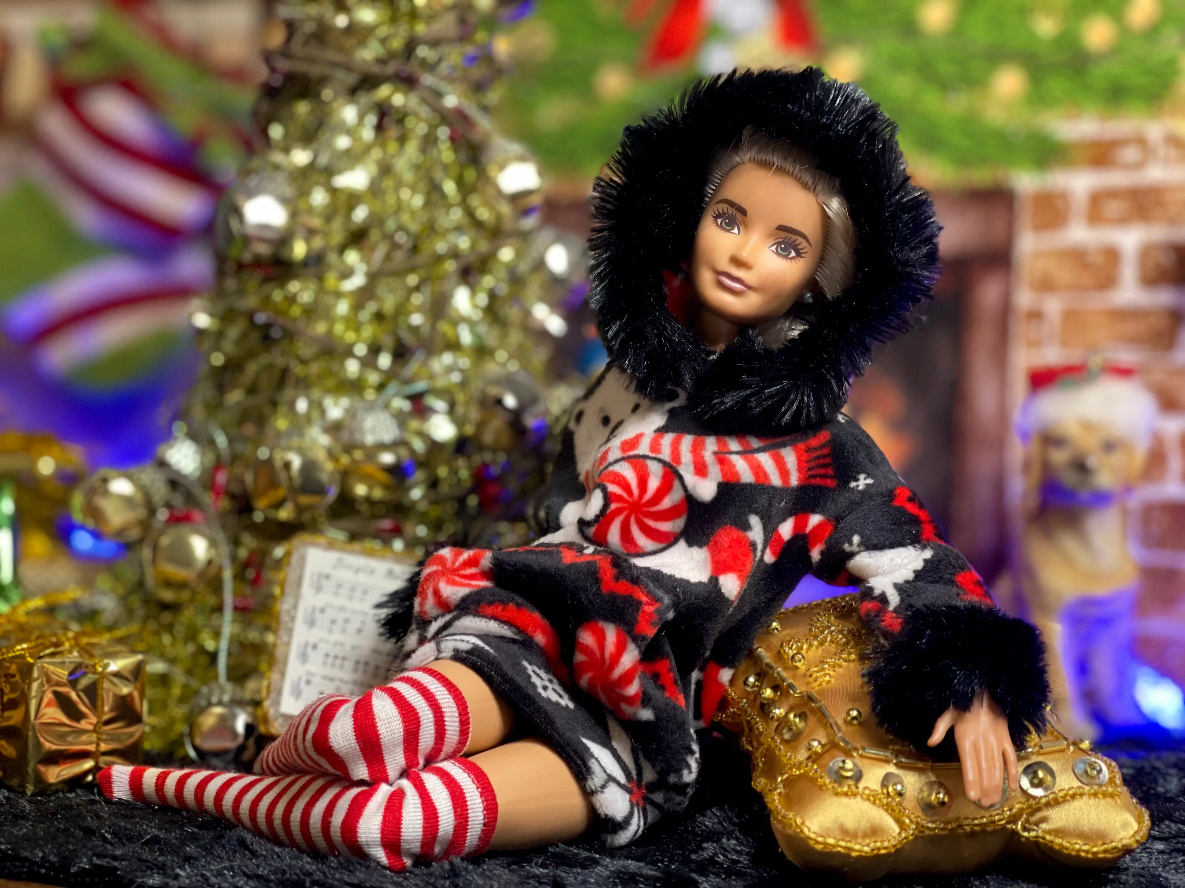 Christmas hoodie for fashion dolls candy cane