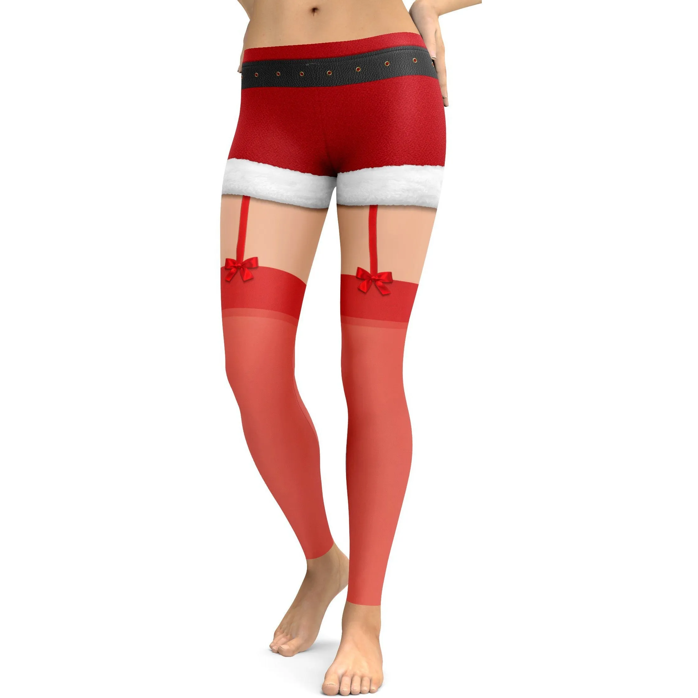Christmas Shorts with Red Stockings Leggings