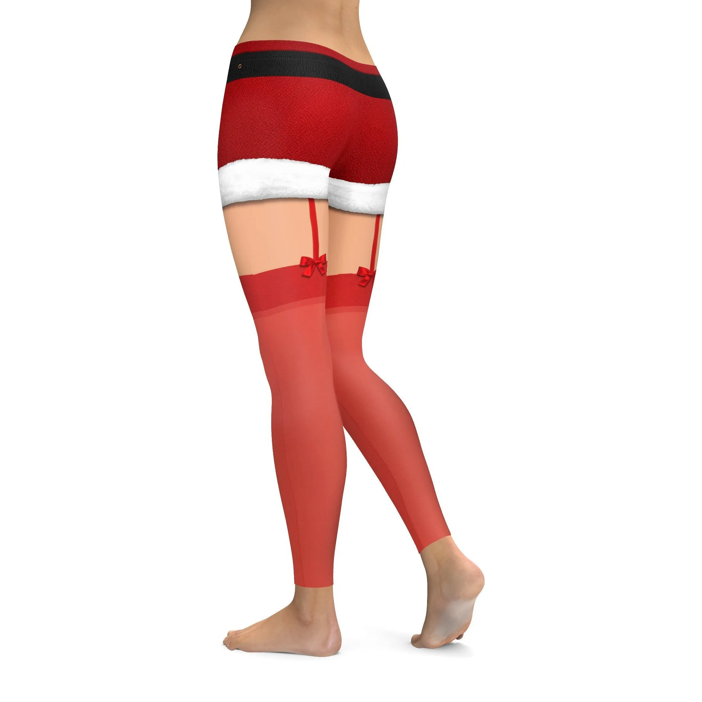 Christmas Shorts with Red Stockings Leggings