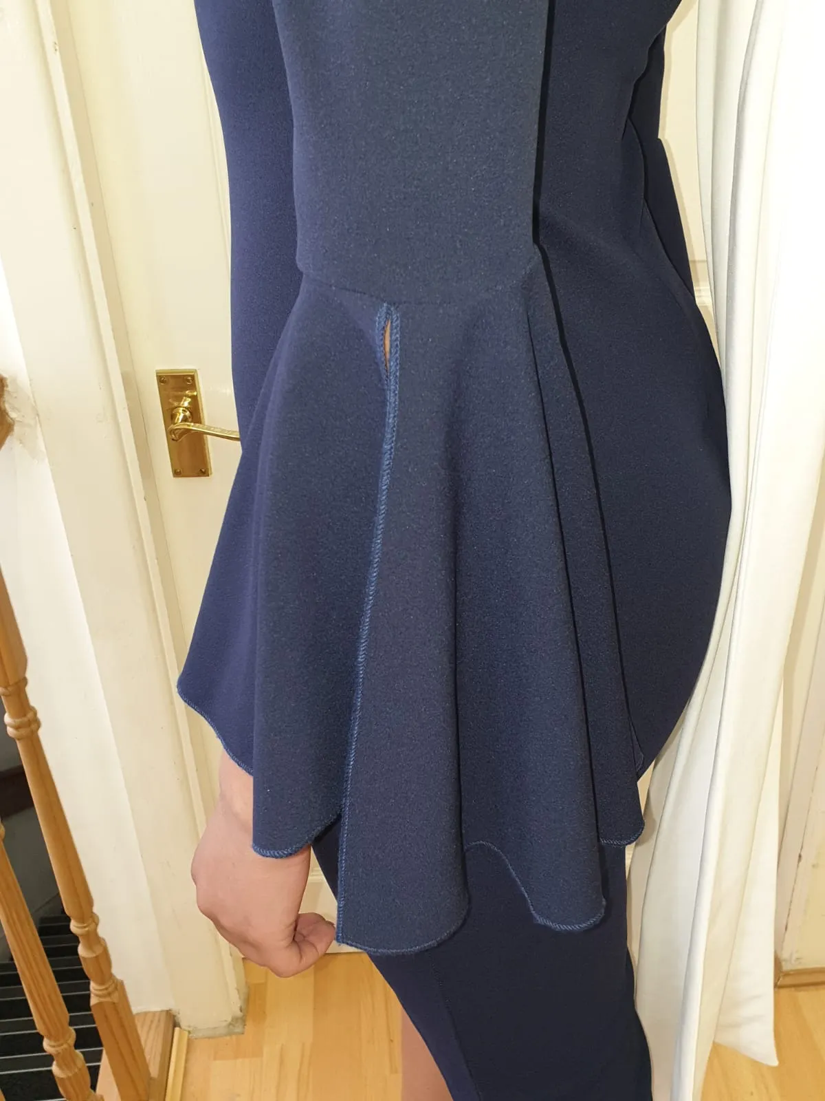 Colour block Bardot midi dress navy and ivory