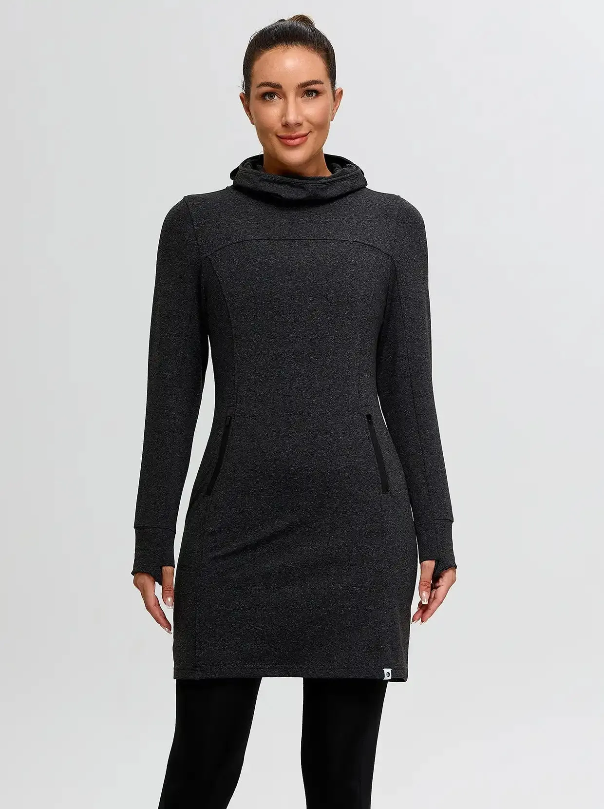 Cowl Neck Long-sleeve Fleece Dress for Women