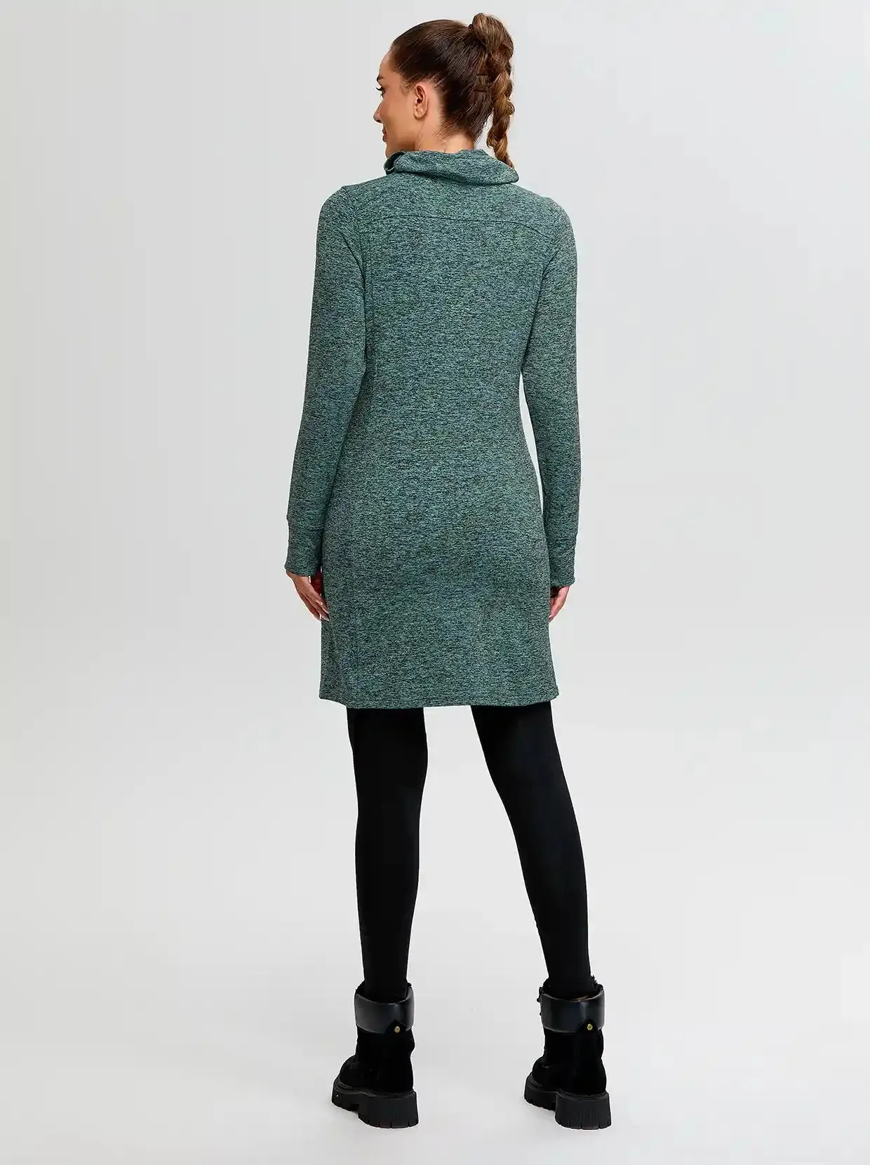 Cowl Neck Long-sleeve Fleece Dress for Women