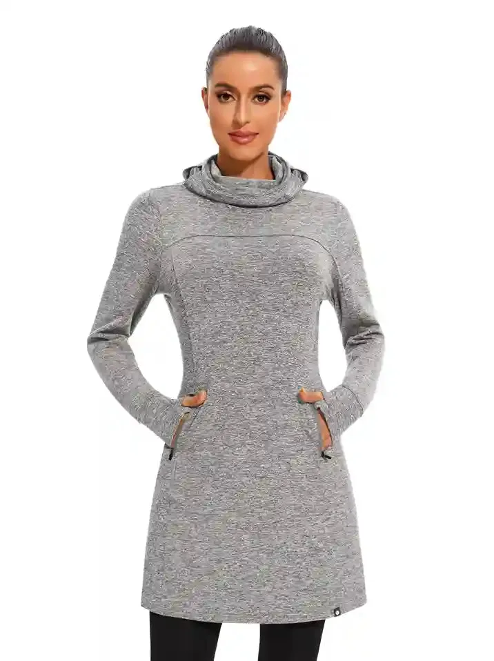 Cowl Neck Long-sleeve Fleece Dress for Women
