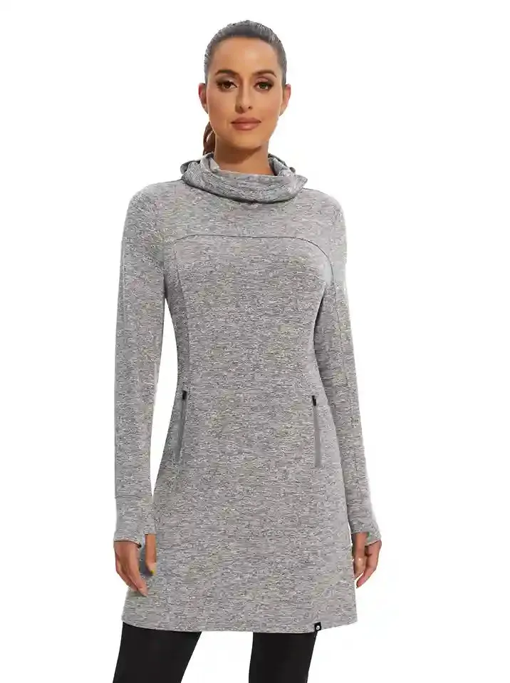 Cowl Neck Long-sleeve Fleece Dress for Women