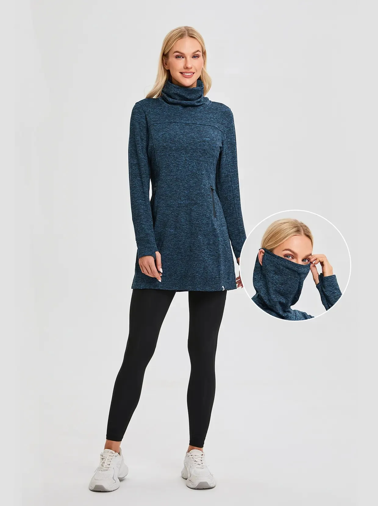 Cowl Neck Long-sleeve Fleece Dress for Women