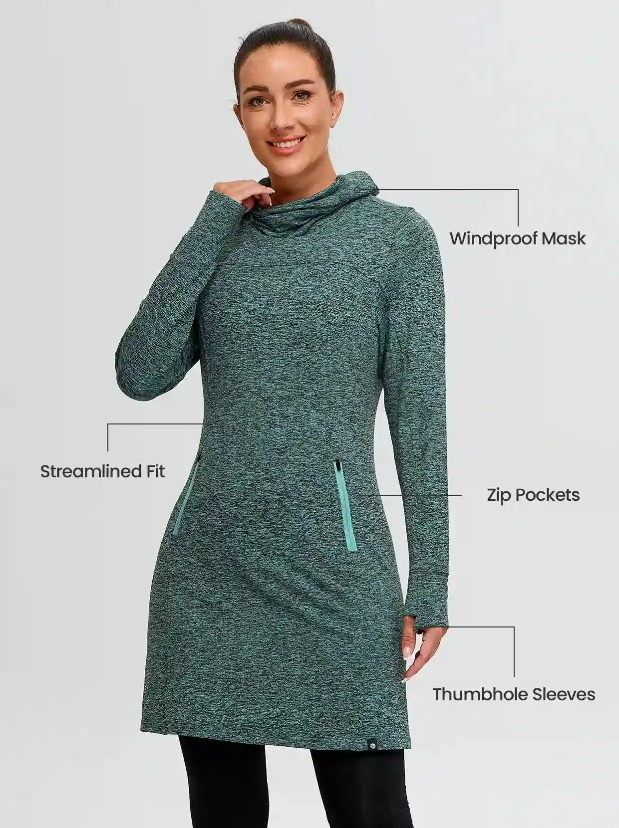 Cowl Neck Long-sleeve Fleece Dress for Women