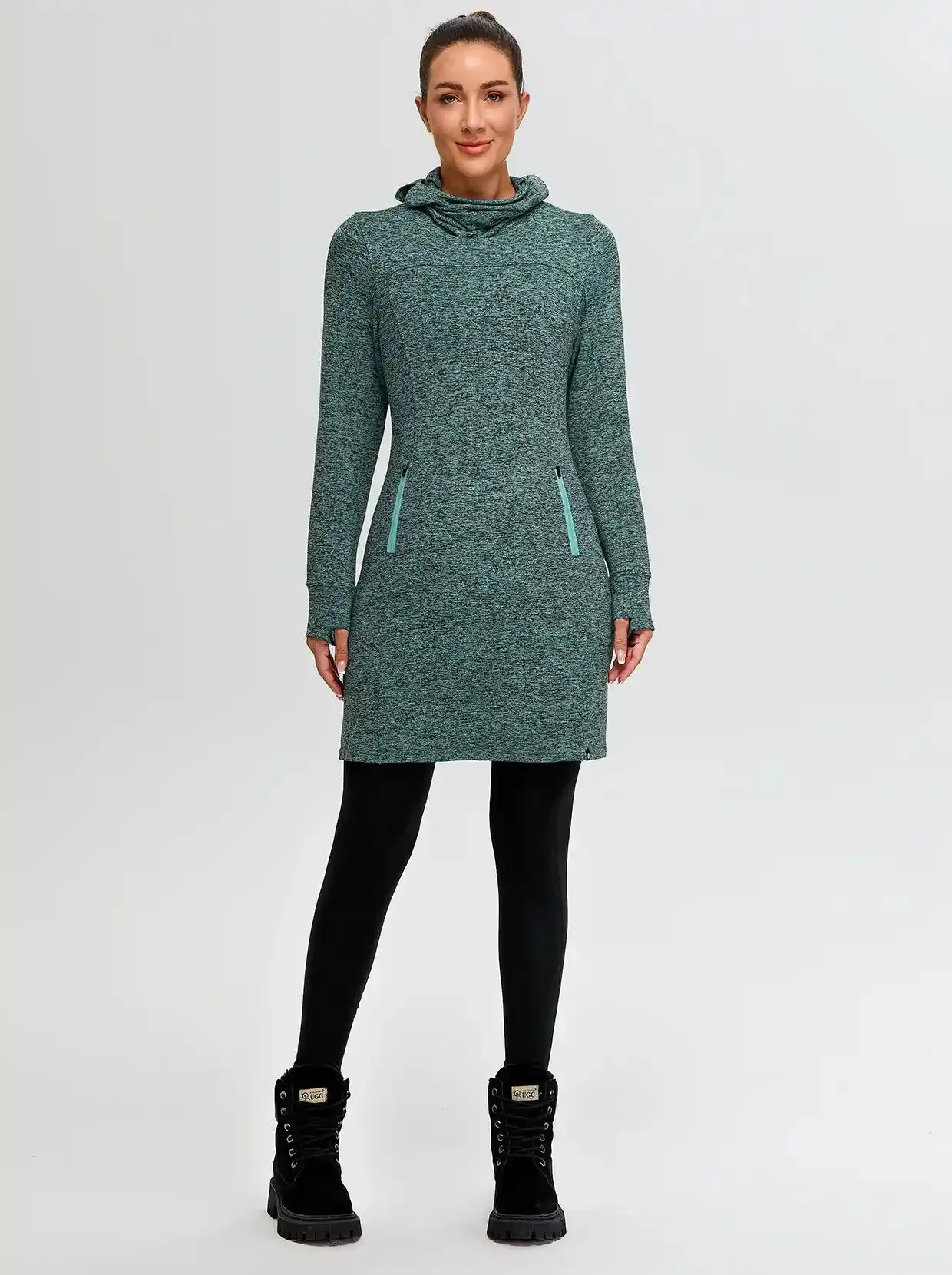Cowl Neck Long-sleeve Fleece Dress for Women