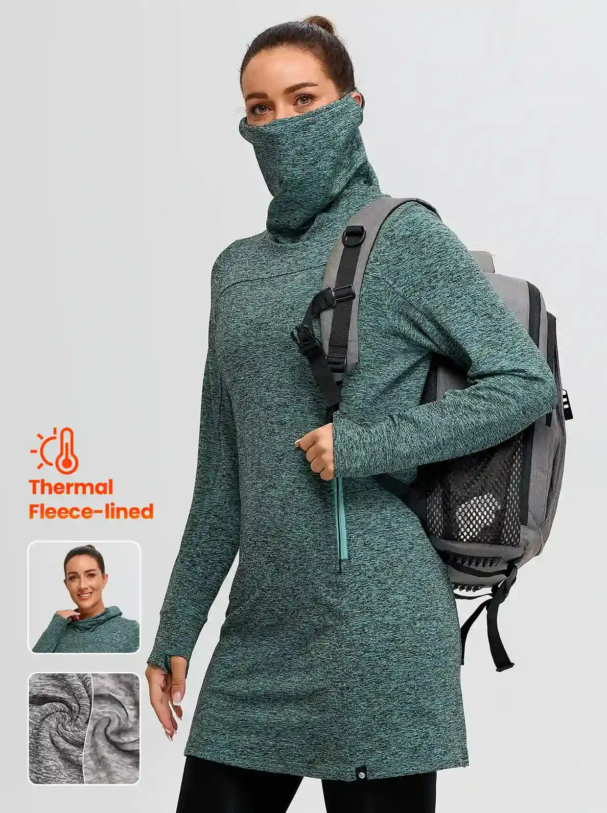 Cowl Neck Long-sleeve Fleece Dress for Women
