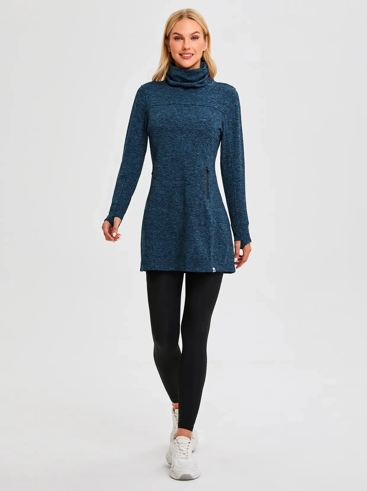Cowl Neck Long-sleeve Fleece Dress for Women