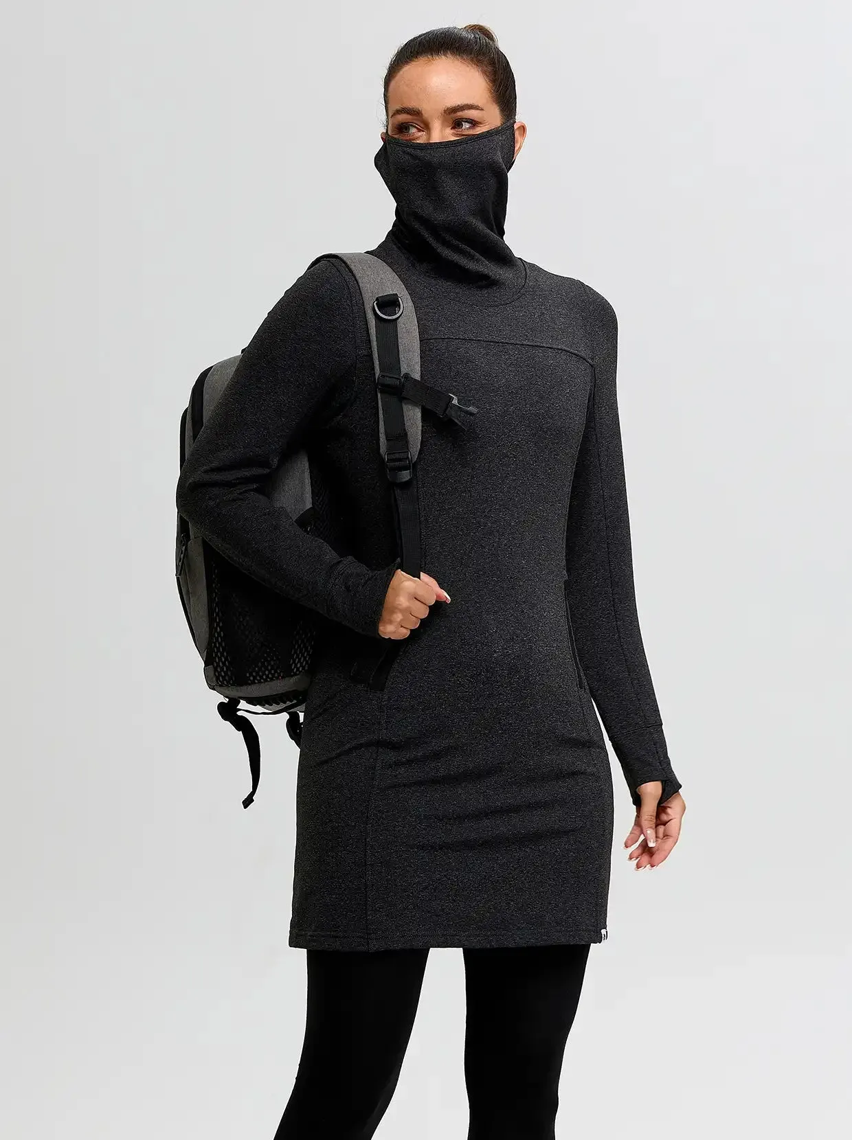 Cowl Neck Long-sleeve Fleece Dress for Women