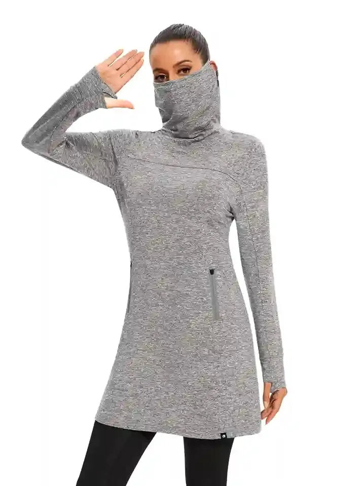 Cowl Neck Long-sleeve Fleece Dress for Women