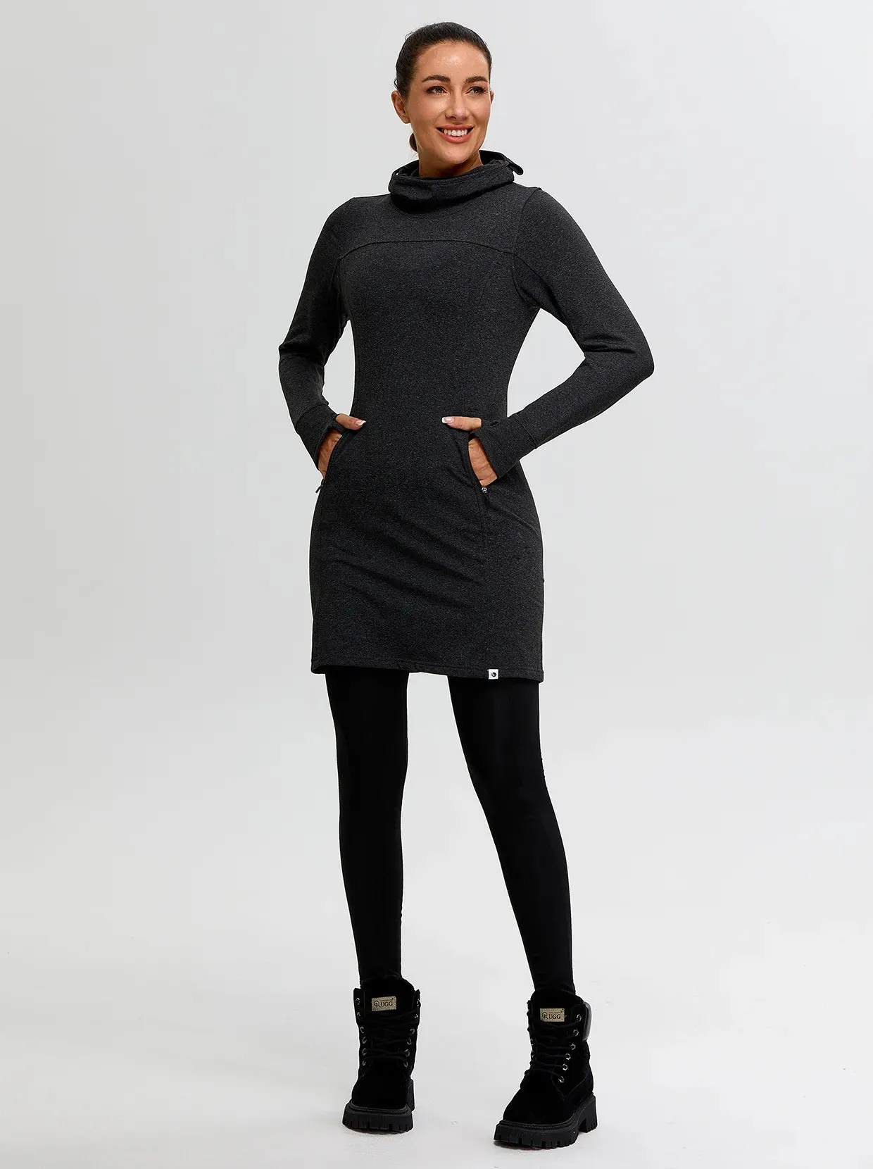 Cowl Neck Long-sleeve Fleece Dress for Women