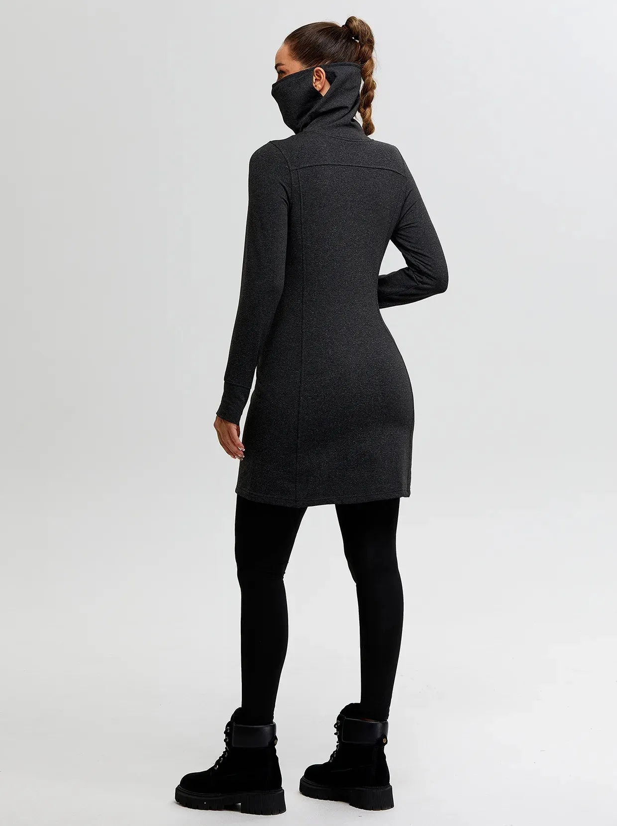 Cowl Neck Long-sleeve Fleece Dress for Women