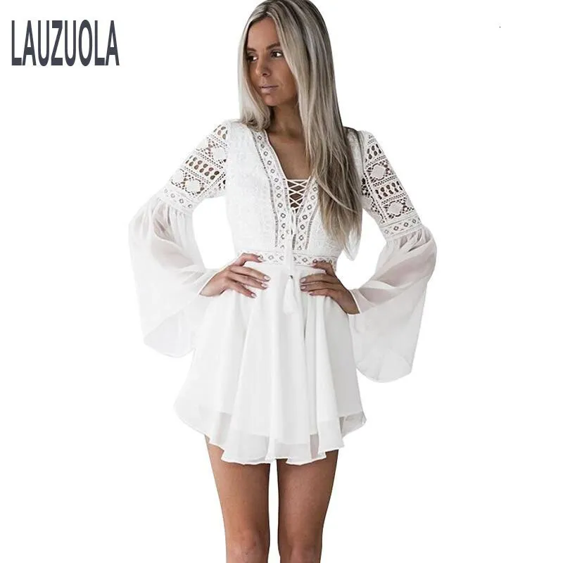 Criss Cross Semi-sheer Lace Dress - Black , White , Red