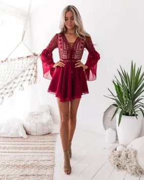 Criss Cross Semi-sheer Lace Dress - Black , White , Red