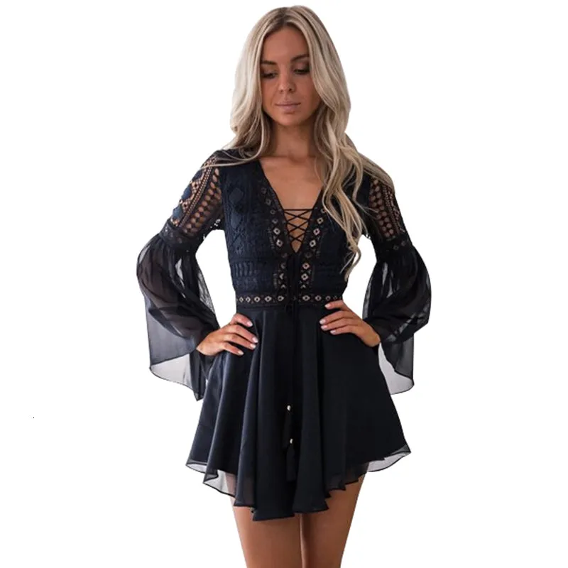 Criss Cross Semi-sheer Lace Dress - Black , White , Red