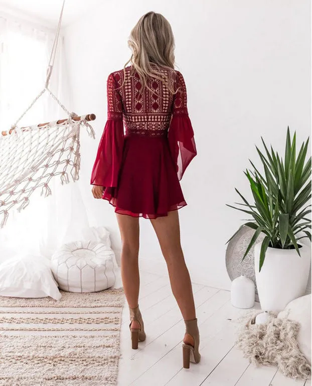 Criss Cross Semi-sheer Lace Dress - Black , White , Red