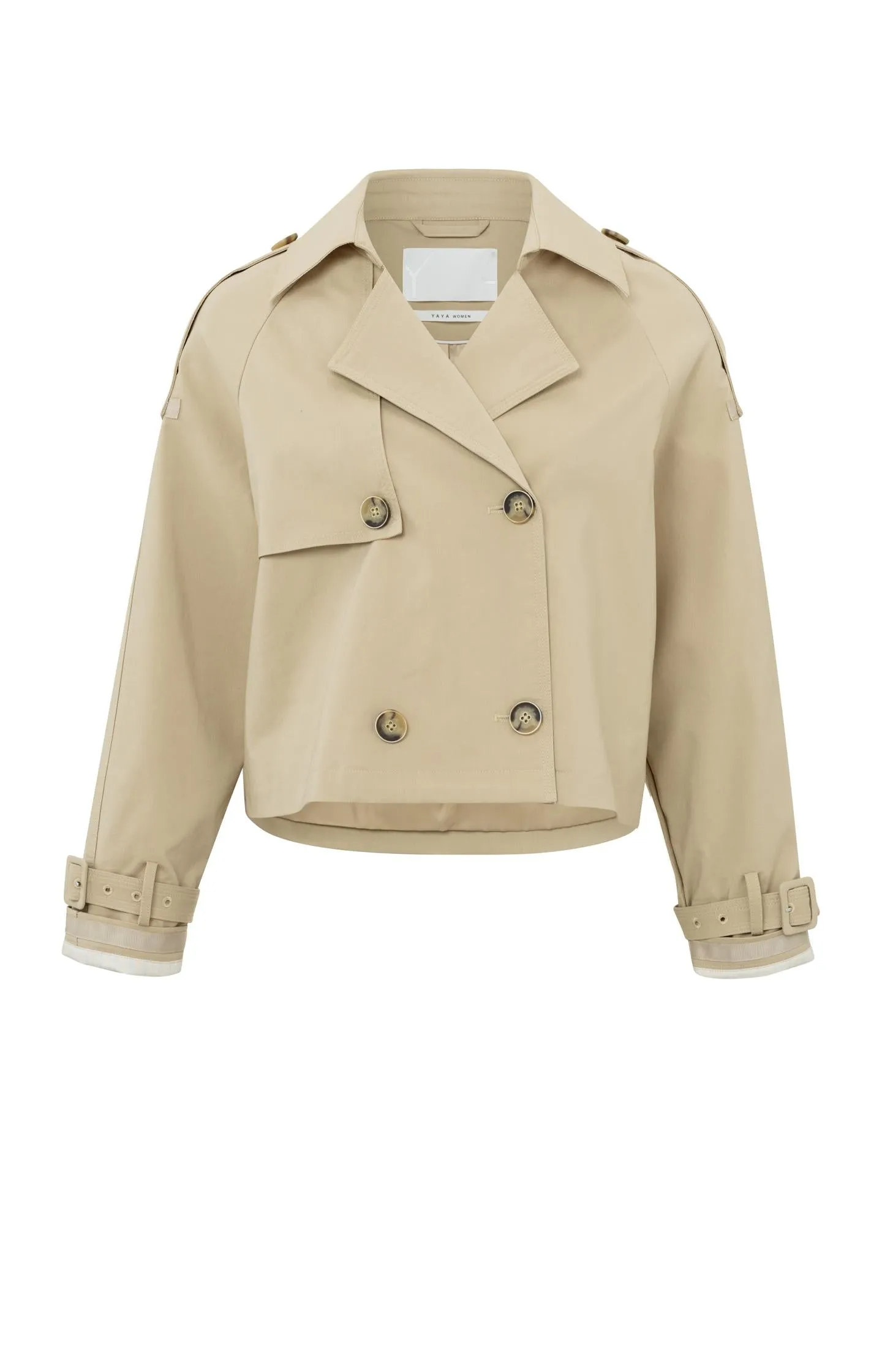 Cropped trench coat with long sleeves and shoulder details
