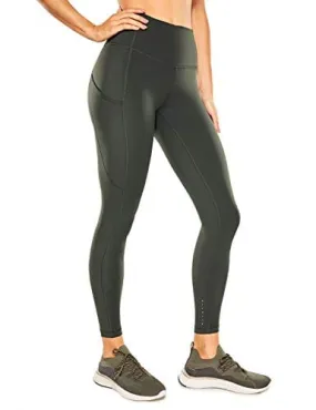 CRZ YOGA Women's Naked Feeling Workout Leggings 25 Inches - High Waisted Yoga Pants with Side Pockets Grey Olive