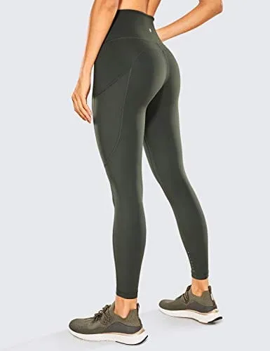 CRZ YOGA Women's Naked Feeling Workout Leggings 25 Inches - High Waisted Yoga Pants with Side Pockets Grey Olive