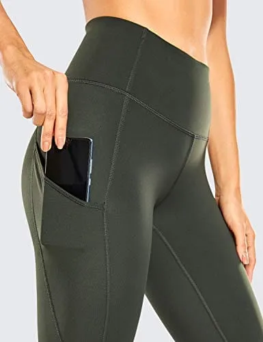 CRZ YOGA Women's Naked Feeling Workout Leggings 25 Inches - High Waisted Yoga Pants with Side Pockets Grey Olive