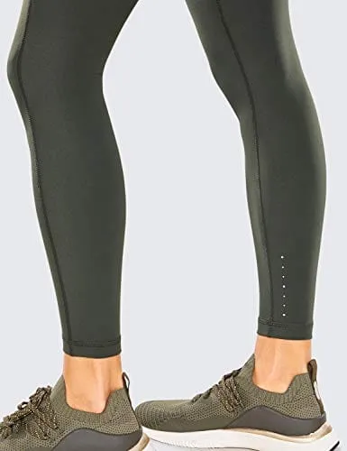 CRZ YOGA Women's Naked Feeling Workout Leggings 25 Inches - High Waisted Yoga Pants with Side Pockets Grey Olive