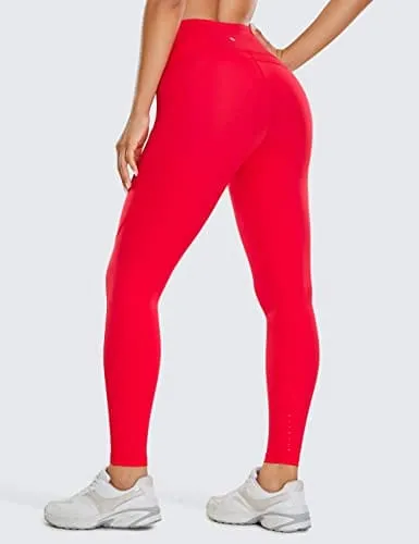 CRZ YOGA Women's Naked Feeling Workout Leggings 25 Inches - High Waisted Yoga Pants with Side Pockets (Neon) Bright Red