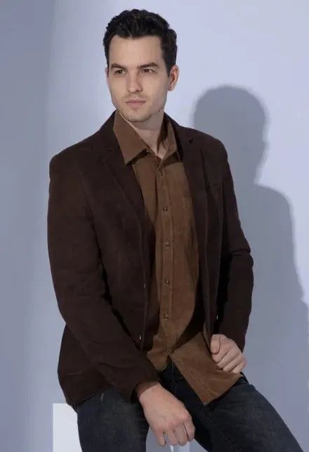 Dark Brown Suede Leather Blazer for Men