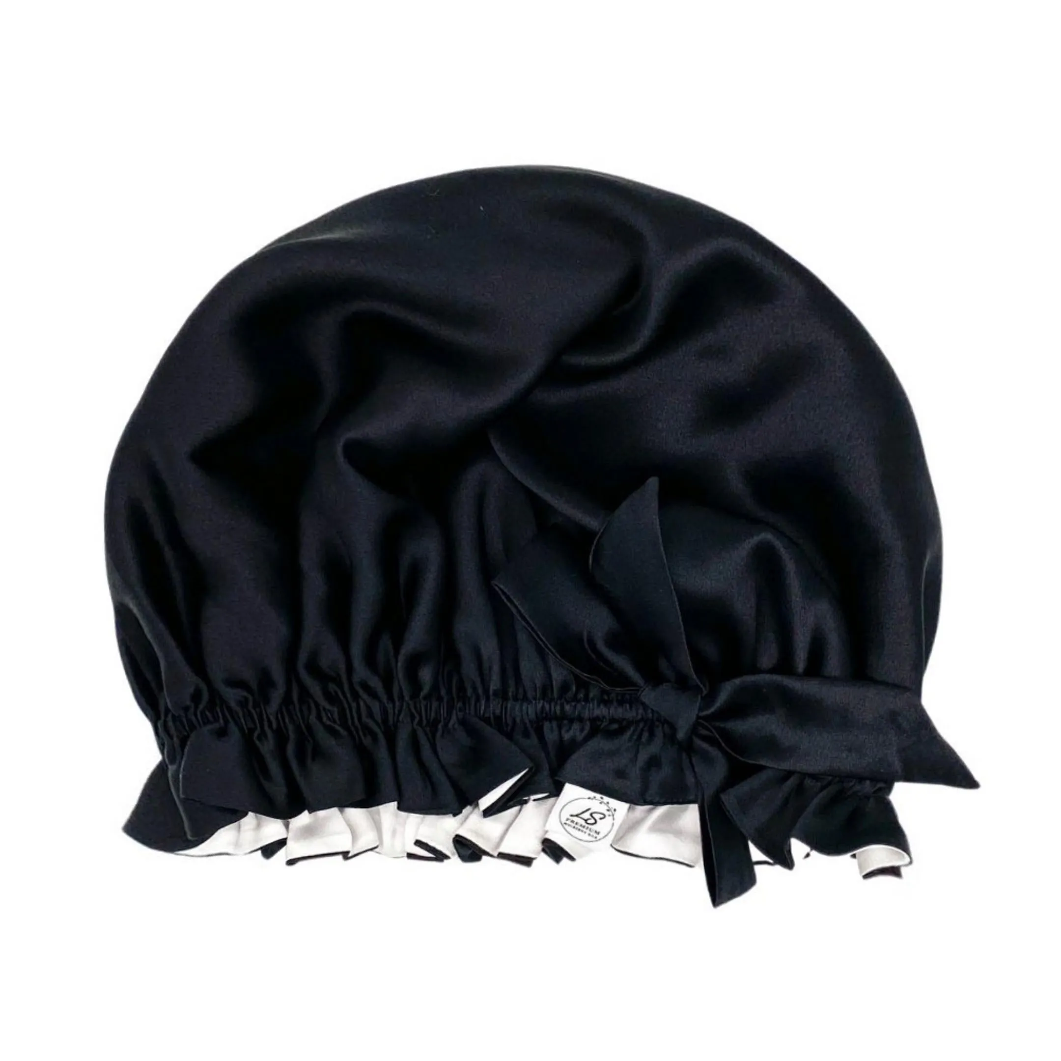 Double Layer Women Silk Sleep Cap Hair Bonnet 100% Mulberry Silk - Silver - Medium to Large