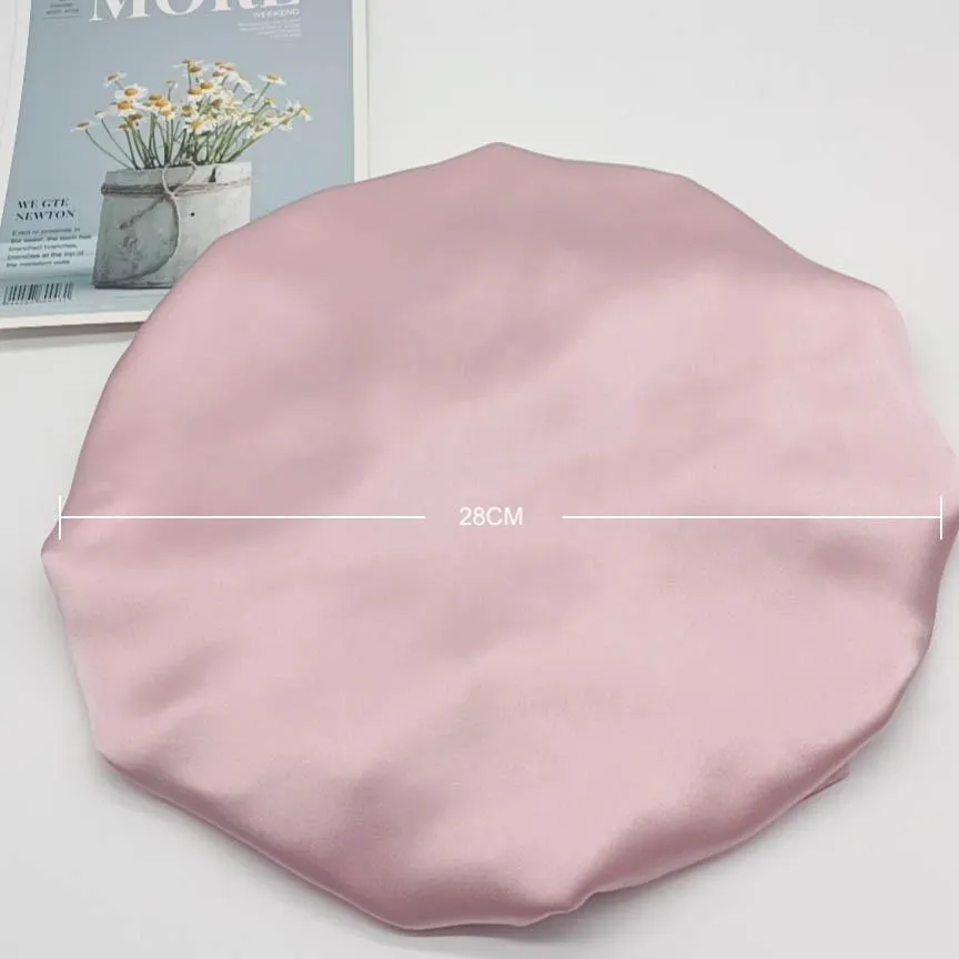 Double Layer Women Silk Sleep Cap Hair Bonnet 100% Mulberry Silk - Silver - Medium to Large