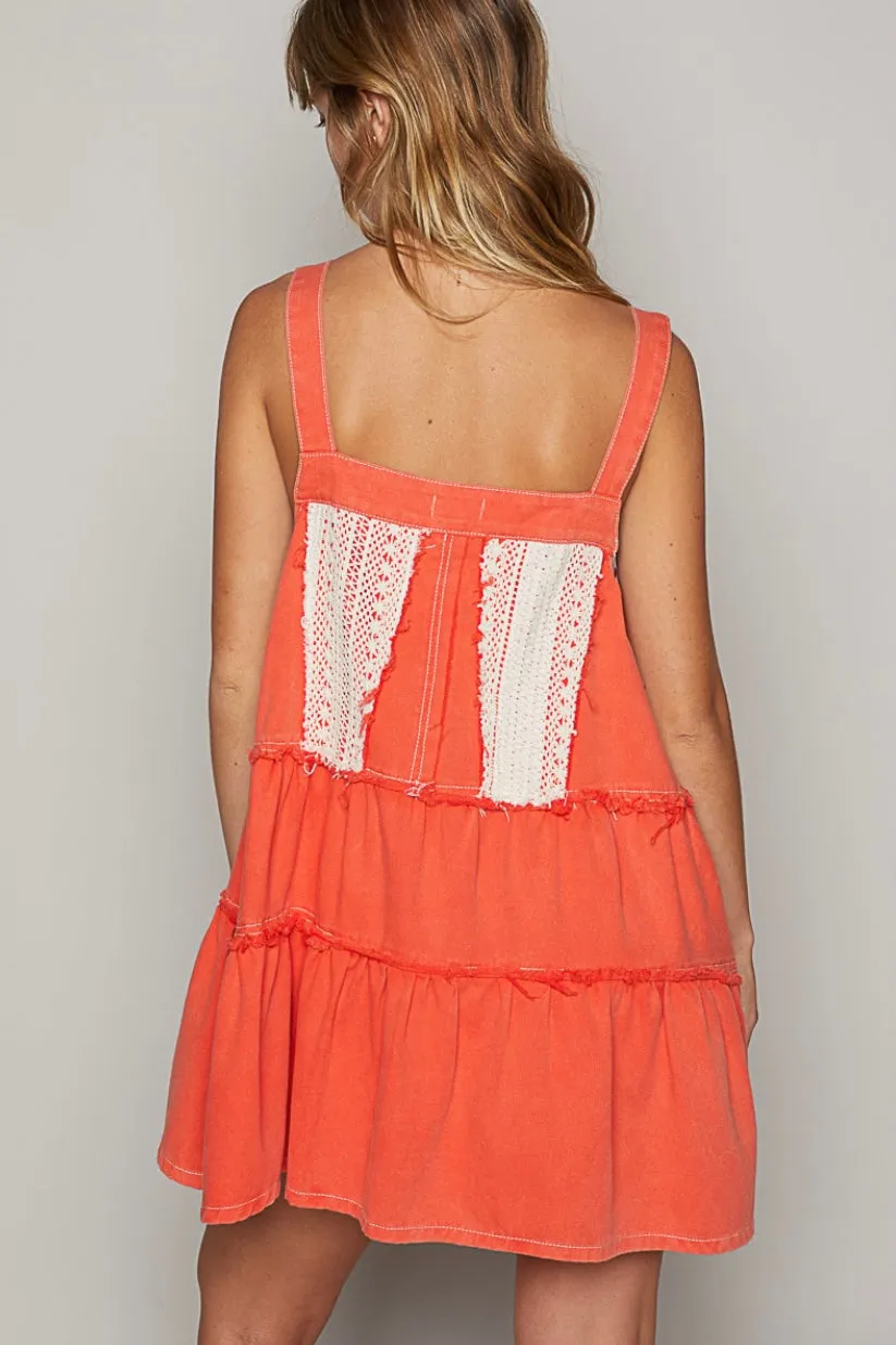 Dream On Denim   Crochet Tiered Overall Mini Dress (3 Colors)