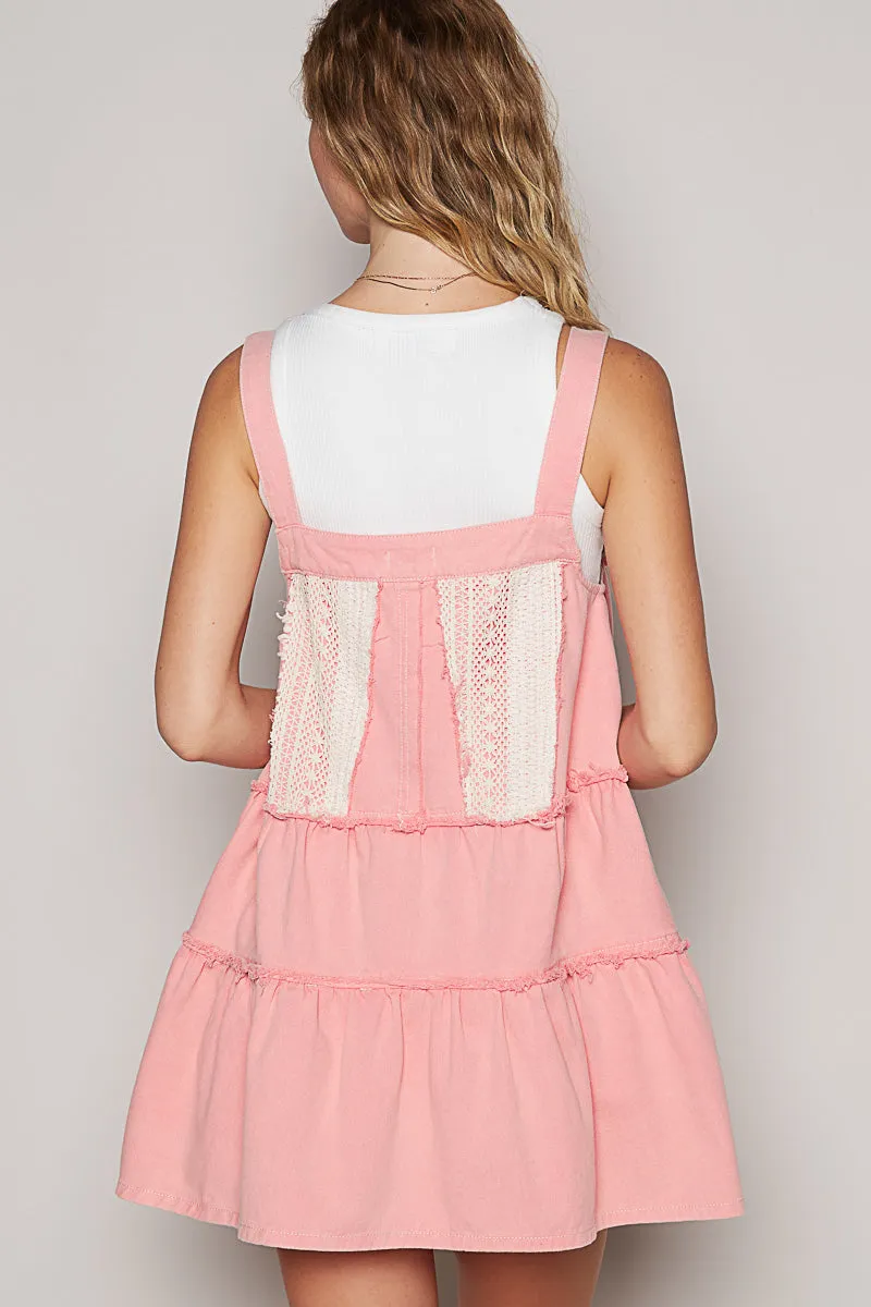 Dream On Denim   Crochet Tiered Overall Mini Dress (3 Colors)