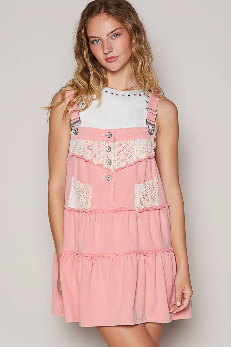 Dream On Denim   Crochet Tiered Overall Mini Dress (3 Colors)