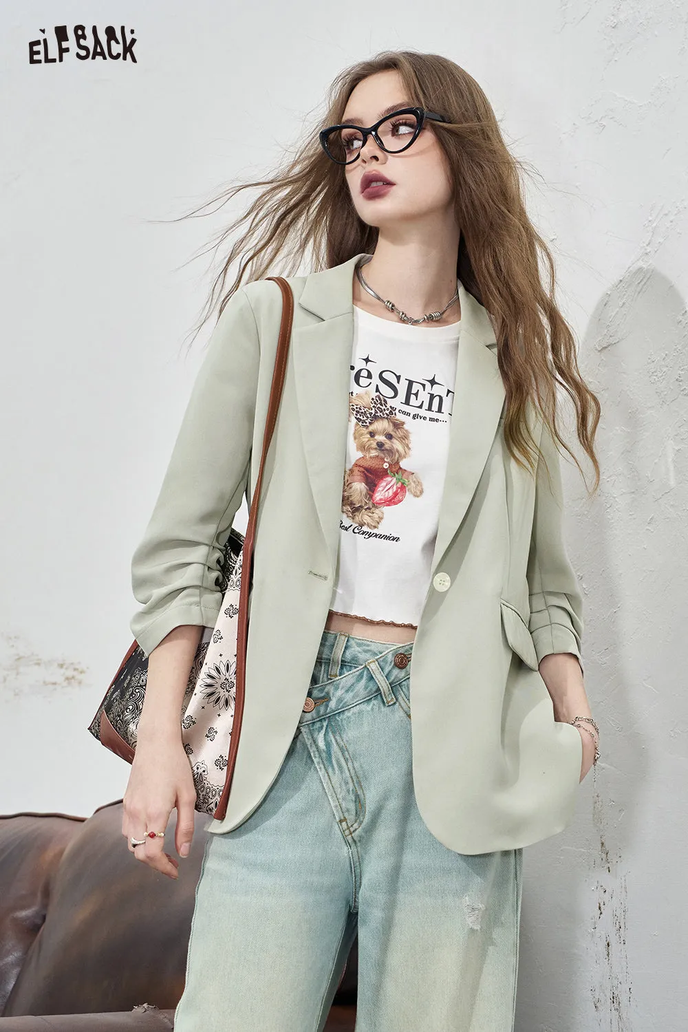 ELFSACK 2024 Summer New Arrivals Elegant casual suit jacket for women with a sense of luxury, thin style small suit