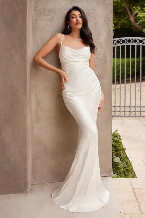 Fitted Satin Slip Prom & Bridesmaid Cowl Neck Laced Open Back Dress