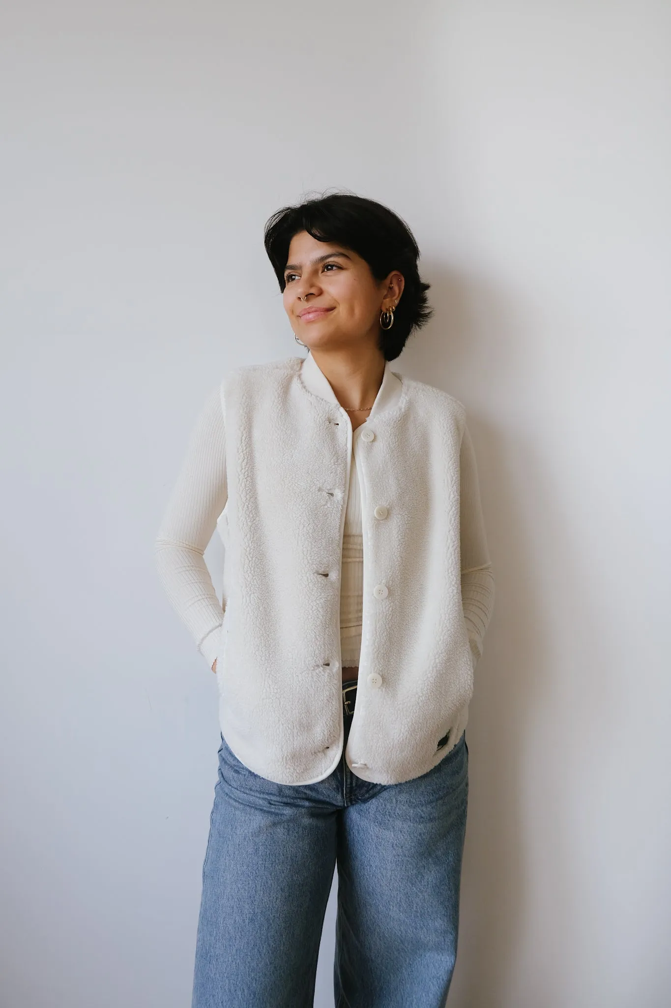 fleece vest - jay - ivory
