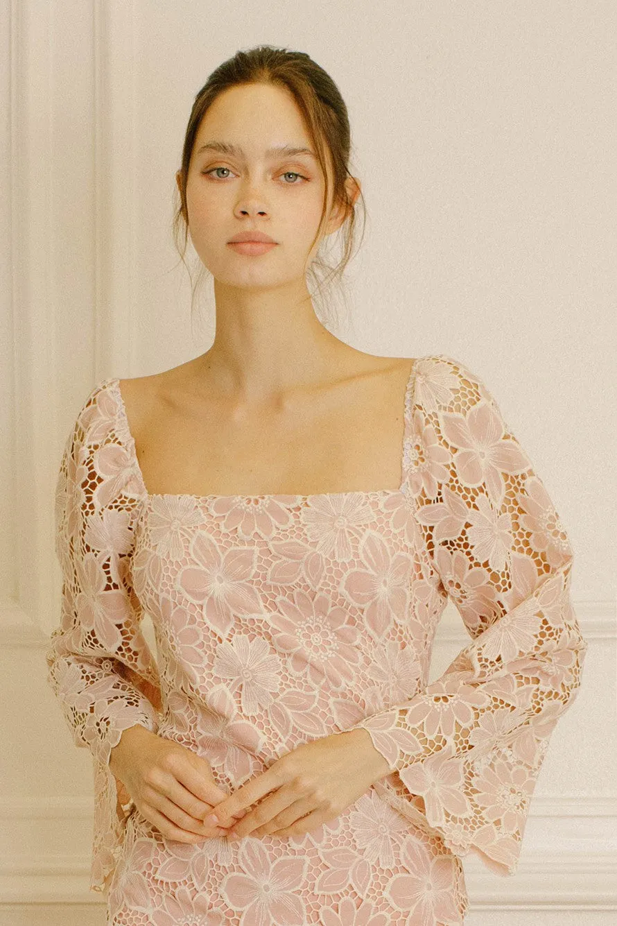 Floral Lace Mini Dress in Cream