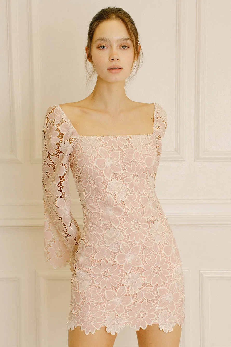 Floral Lace Mini Dress in Cream